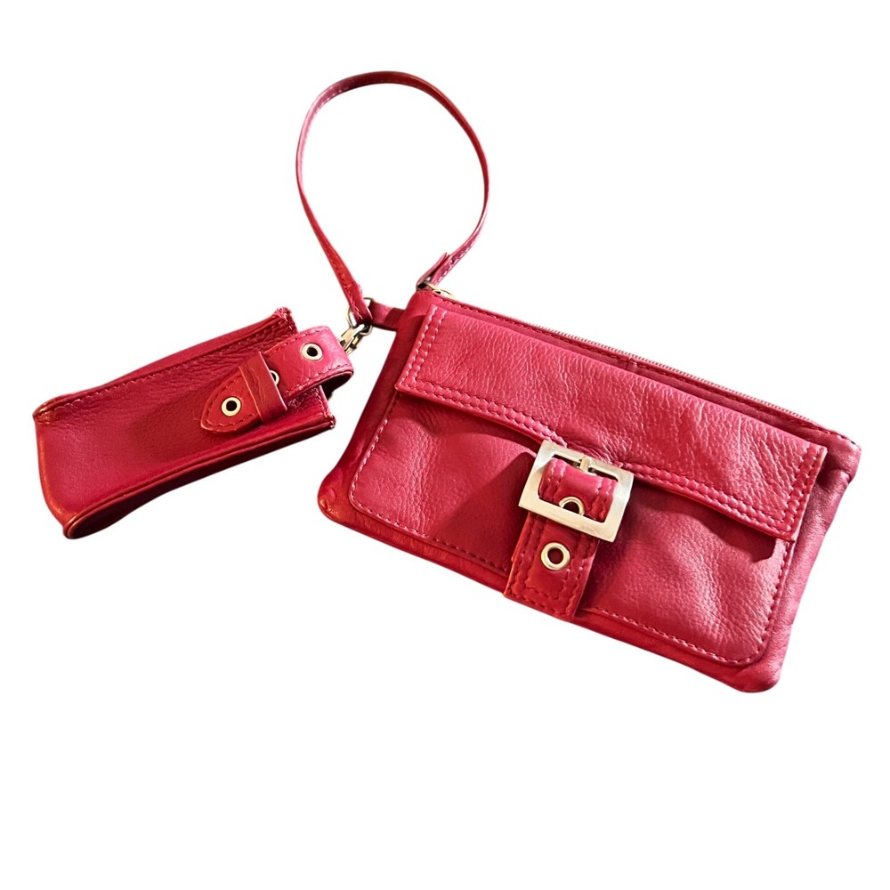 Raspberry Leather Wristlet Wallet Mini Set Hobo International Y2K Retro Buckle